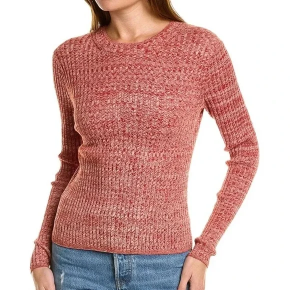 One Grey Day Red Cotton Cashmere Knit long sleeve round Neck Sweatshirt L - Picture 2 of 8